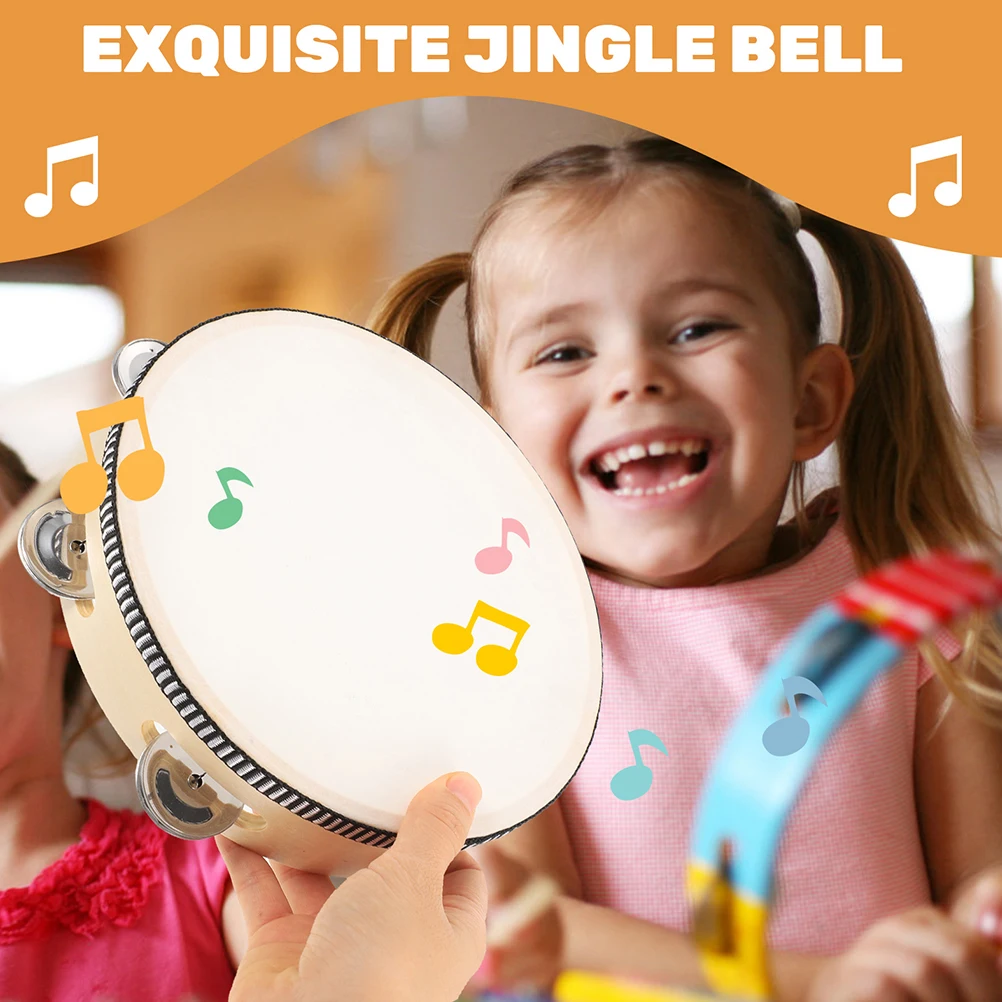

2 Pcs H bell Drum Set Durable Wooden Sheepskin Tambourine Musical Instruments for Kids Adults Percussion Party Prop