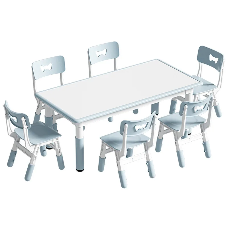 

Kindergarten children's table and chair training class Six people learn to draw Graffiti table Lifting wooden table Household
