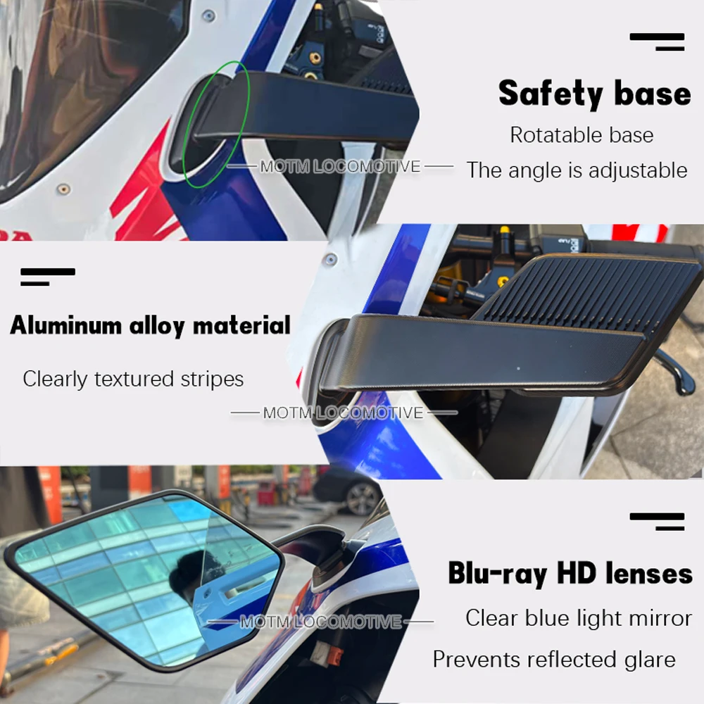 FOR Honda CBR1000RR/RRR/Fireblade Motorcycle Fixed Wind Wing Rearview Mirror HD Blue Light Lens Rearview Mirror 2019 2025