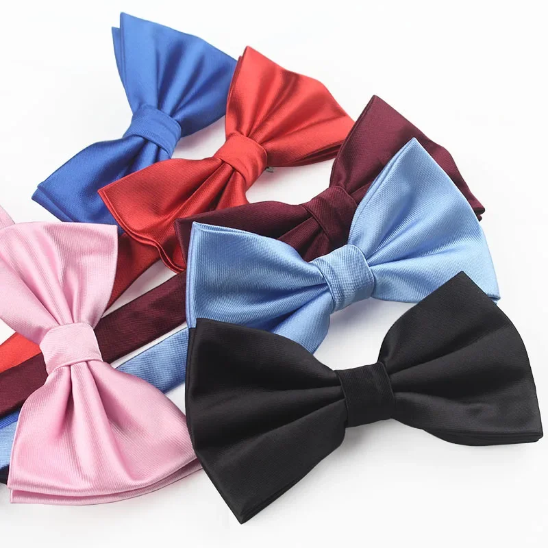 1200 Needle Polyester Double-layer Bow Ties 7*12CM Adult Solid Bowties for Women Man Business Banquet Bowknot Graduation Gift