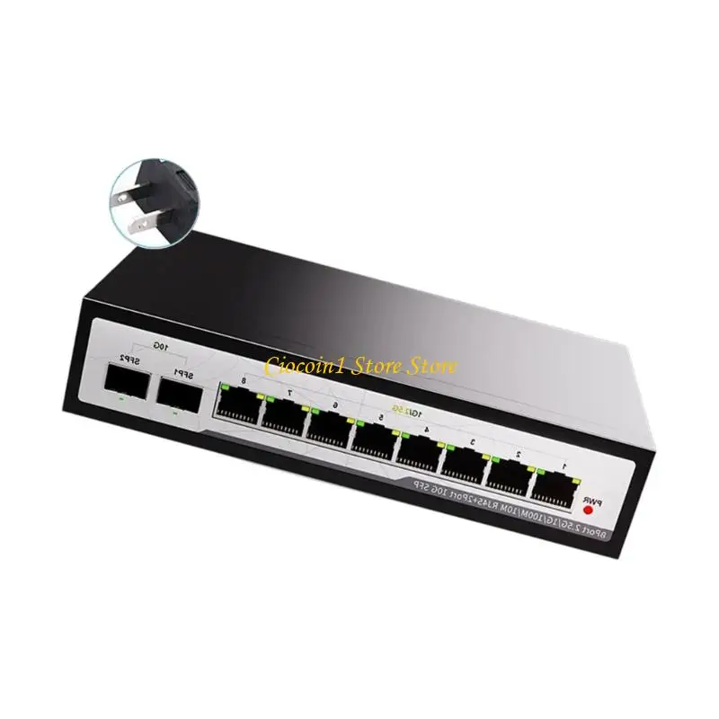 A3PC 8 Port 2.5G Base T Switcher 2x10G SFP+ Slots Metal Enclosure Low Power Consumption