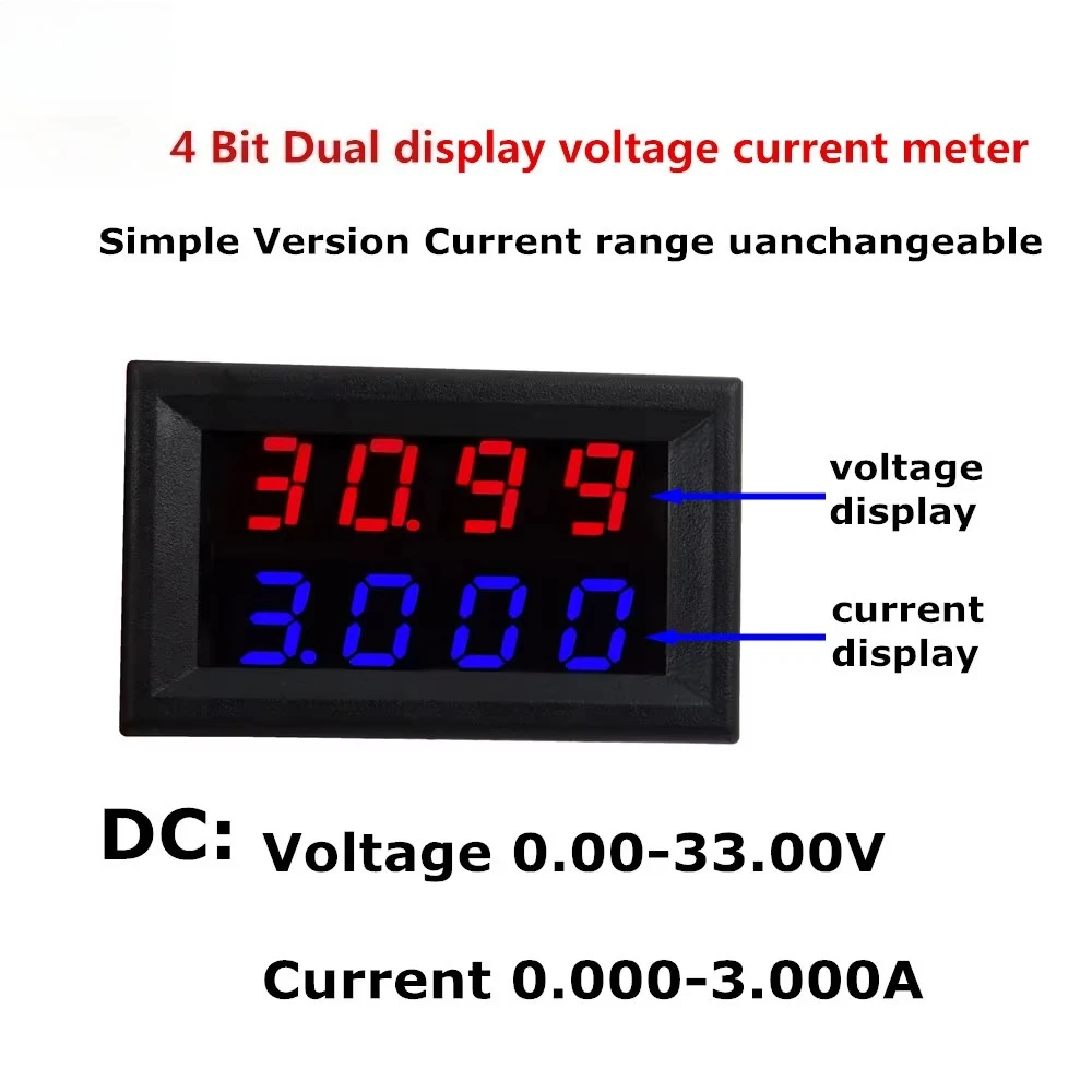 Simple Version 4 Bit DC 0-33V/3A Dual LED Display 0.28 Digital Ammeter Voltmeter Voltage Current Meter