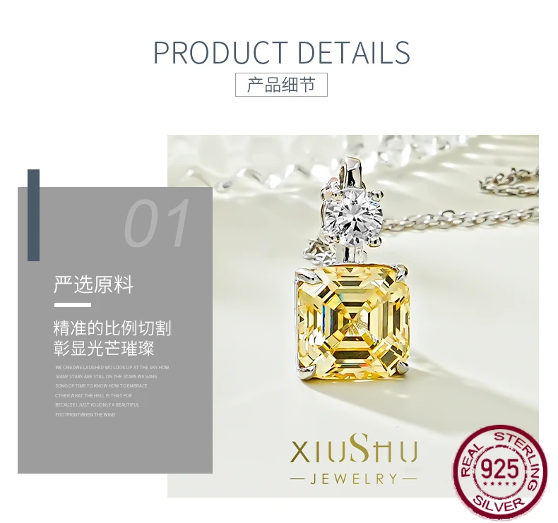 Fashionable and Minimalist 925 Silver Necklace, Women's Yellow Diamond Pendant, Personalized Wedding Jewelry Wholesale