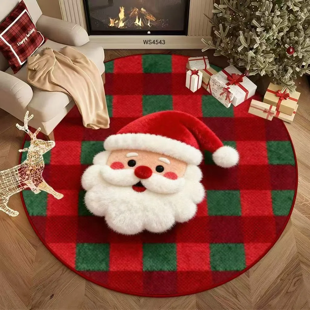 New Crystal Velvet Christmas Round Rug Thickened Soft Bathroom Mat Decorative Non-Slip Living Room Carpet Home Decor