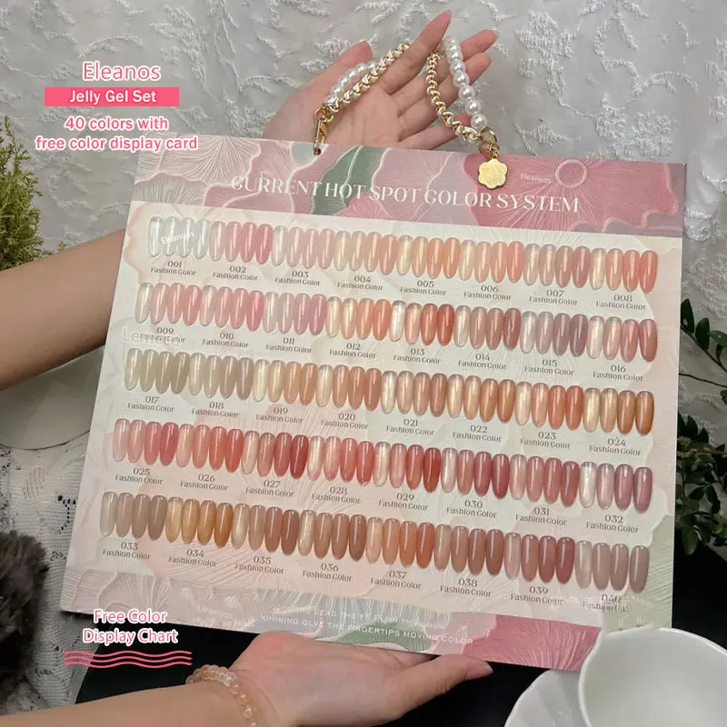 Eleanos Clear 40pcs Translucent Nude Pink Jelly Gel Nail Polish Milky Syrup Gel With Color Card Manicure 15ML UV Gel Varnishes