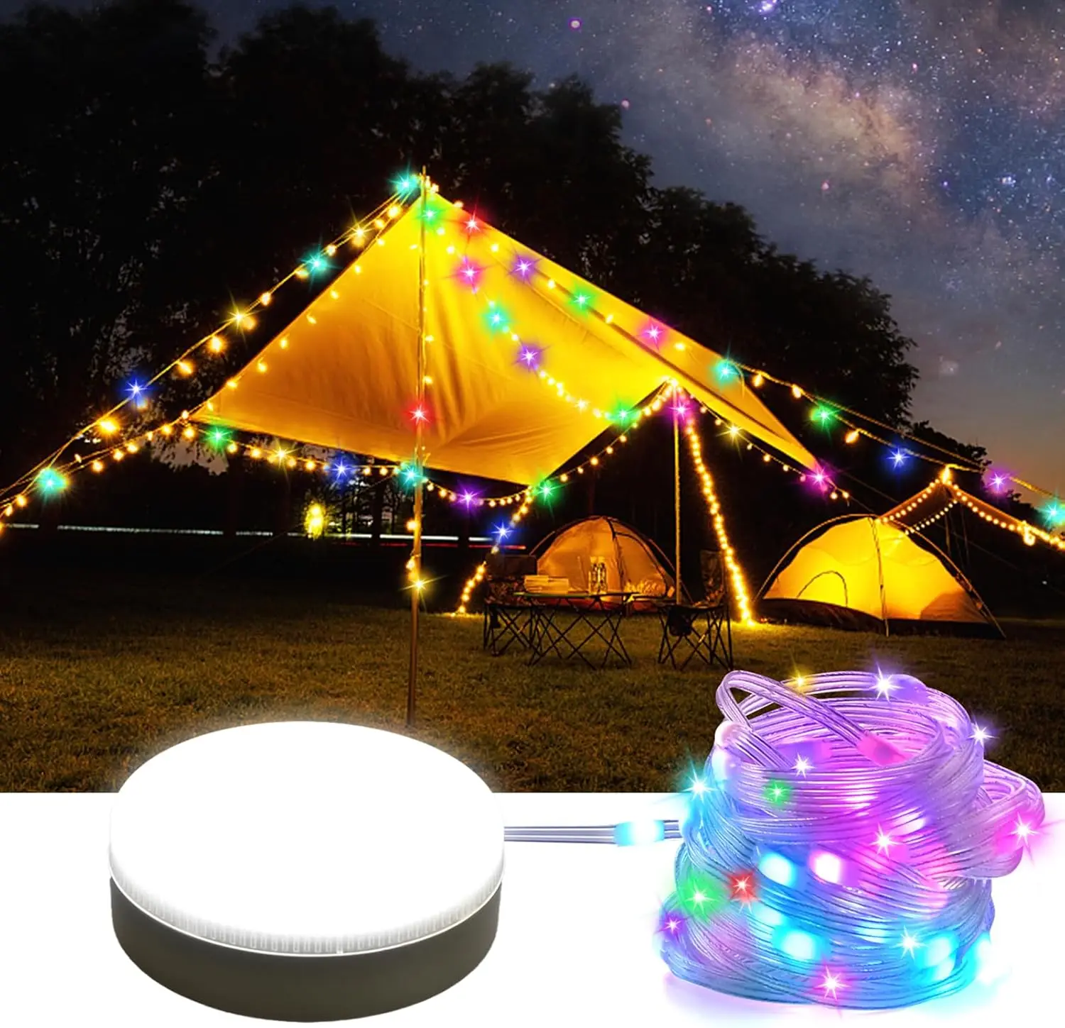 LED Camping String Lights, IP67 Waterproof Rechargeable Portable Outdoor Emergency Atmosphere Light for Tent & Canopy Decoration