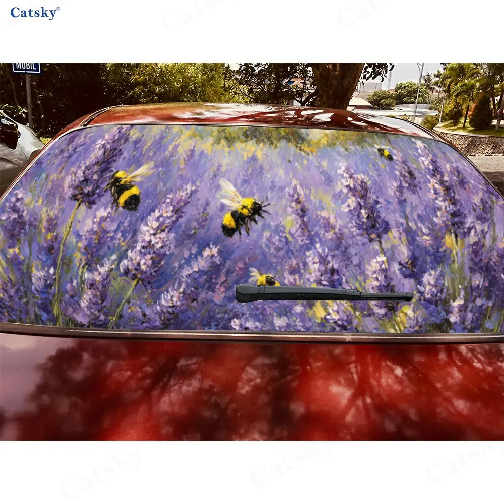 لافندر فيلد بيز مشغول مغامرة بولي كلوريد الفينيل مثقب سيارة الفينيل يلتف ، دائم ملصق الزجاج الأمامي الخلفي للسيارة ، مقاوم للماء سيارة الخلفية فوز #5