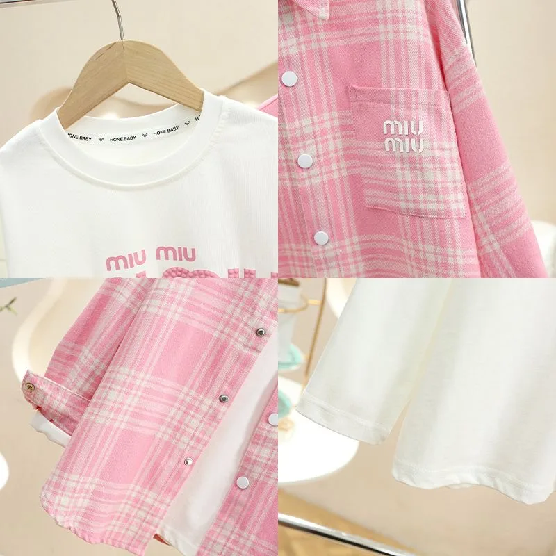 Girls fashion coarse plaid shirt for students comfortable breathable sweat absorbent girls go to school universal and versatile