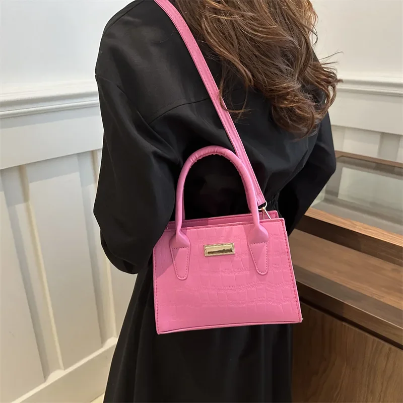 Korean commuting stone pattern handbag briefcase women bag 2024 new summer texture shoulder bag solid color Crossbody Bags