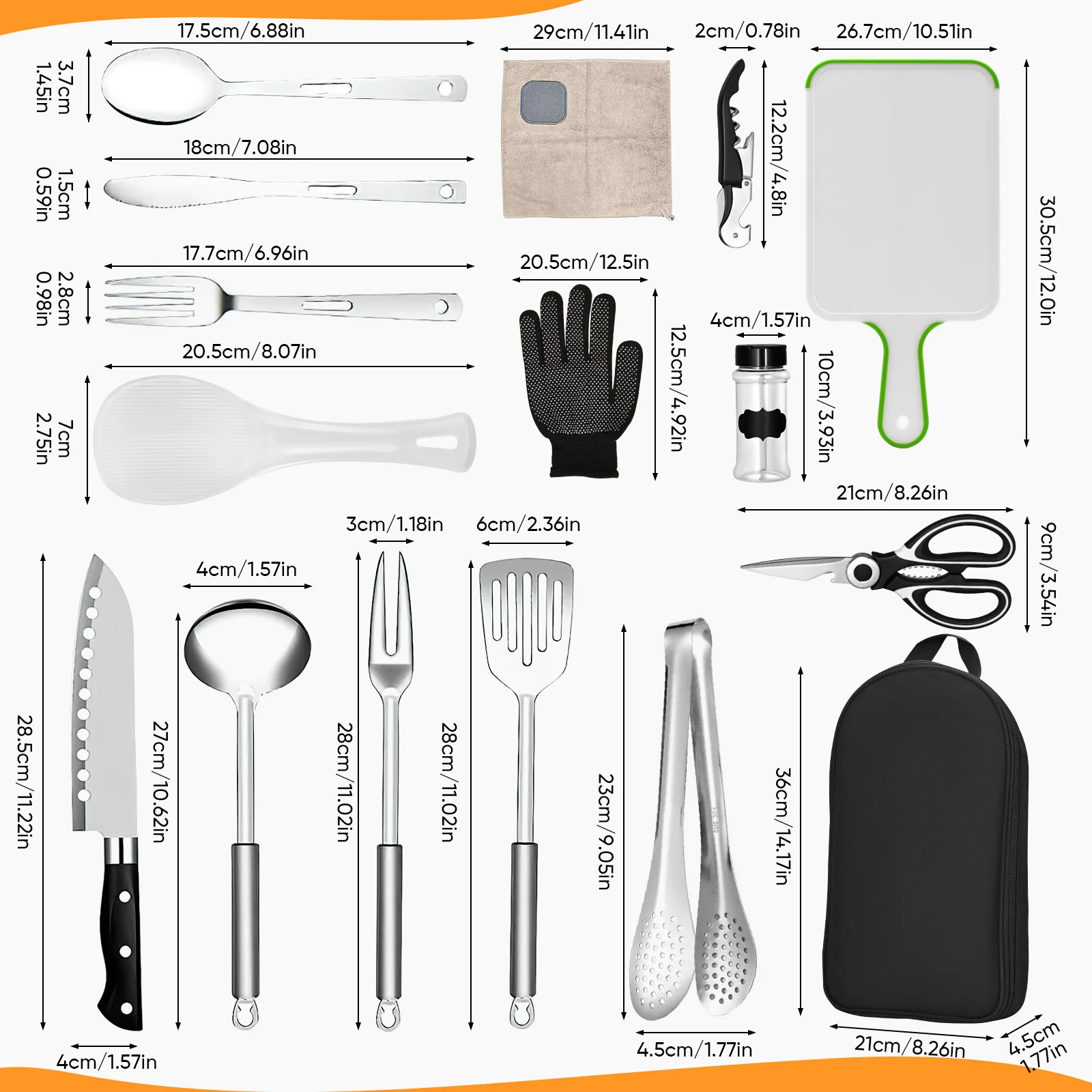 16 Piece Camping Cooking Utensils Set BBQ Camping Essentials Camping Accessories Gear Must Haves Camper for Travel, Picnics