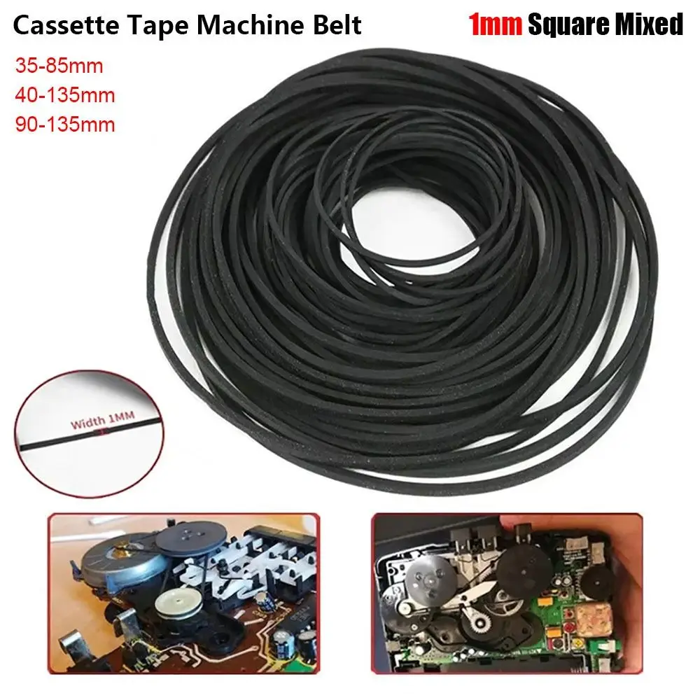 20/30Pcs 1mm Square Cassette Tape Machine Belt Assorted Mixed Style Rubber Rubber Drive Belt 35-85mm 40-135mm 90-135mm Universal