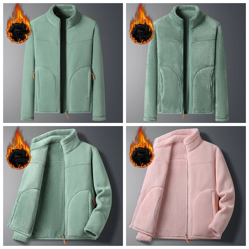 Double-Sided Fleece Jacket Women Winter Thicked Coral Sportwer Running Camping Hiking Skiing Baser Layer Warm Tops