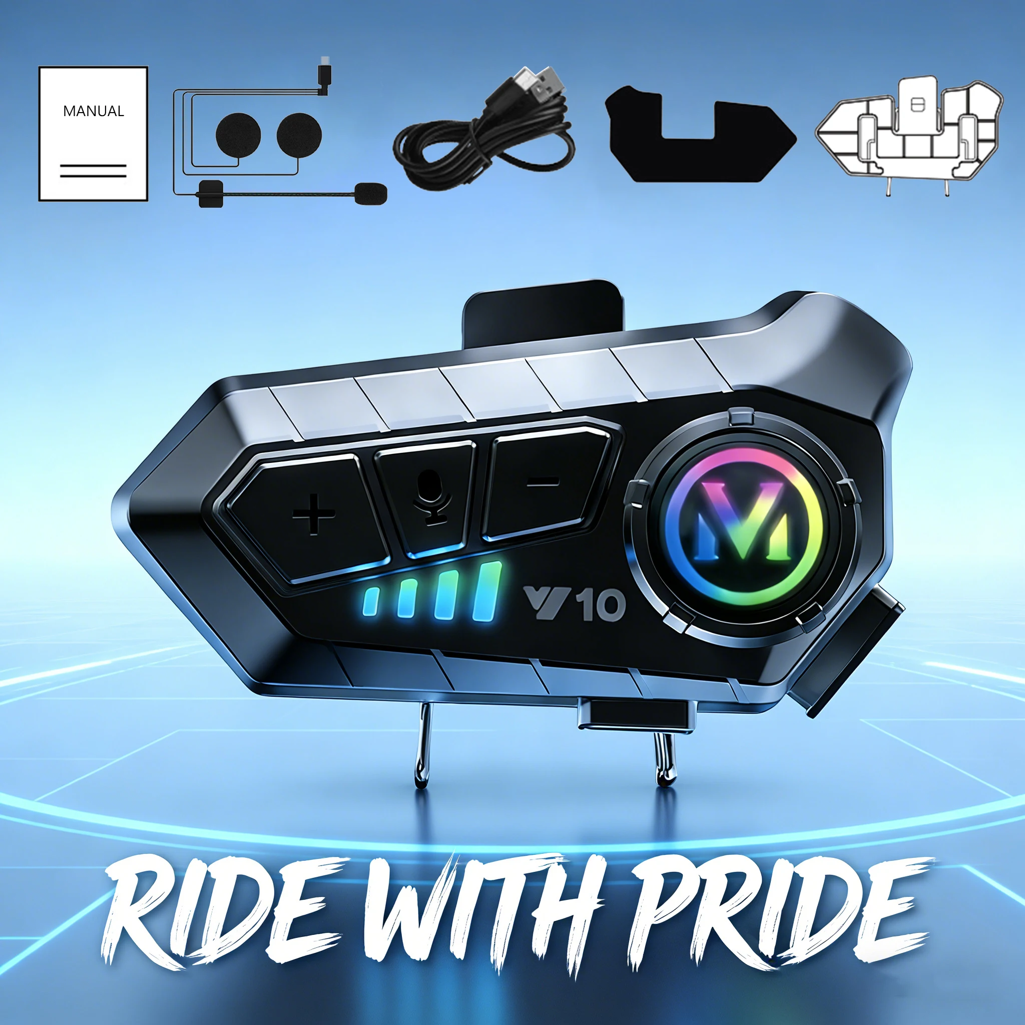 AI Voice Control Helmet Intercom For Universal Motorcycle Helmet Glowing Light Multi Key Night Ride Music Call Accessory