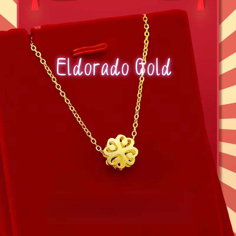 

2025 9999 Real Gold 24K Clover Necklace Japanese and Korean Gold Clover with O-shaped Clavicle Necklace