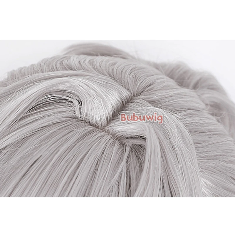 Bubuwig-Peluca de cabello sintético para Cosplay, pelo de cola de caballo, color gris plateado, 60cm de largo, Honkai: Star Rail Jing Yuan, resistente al calor