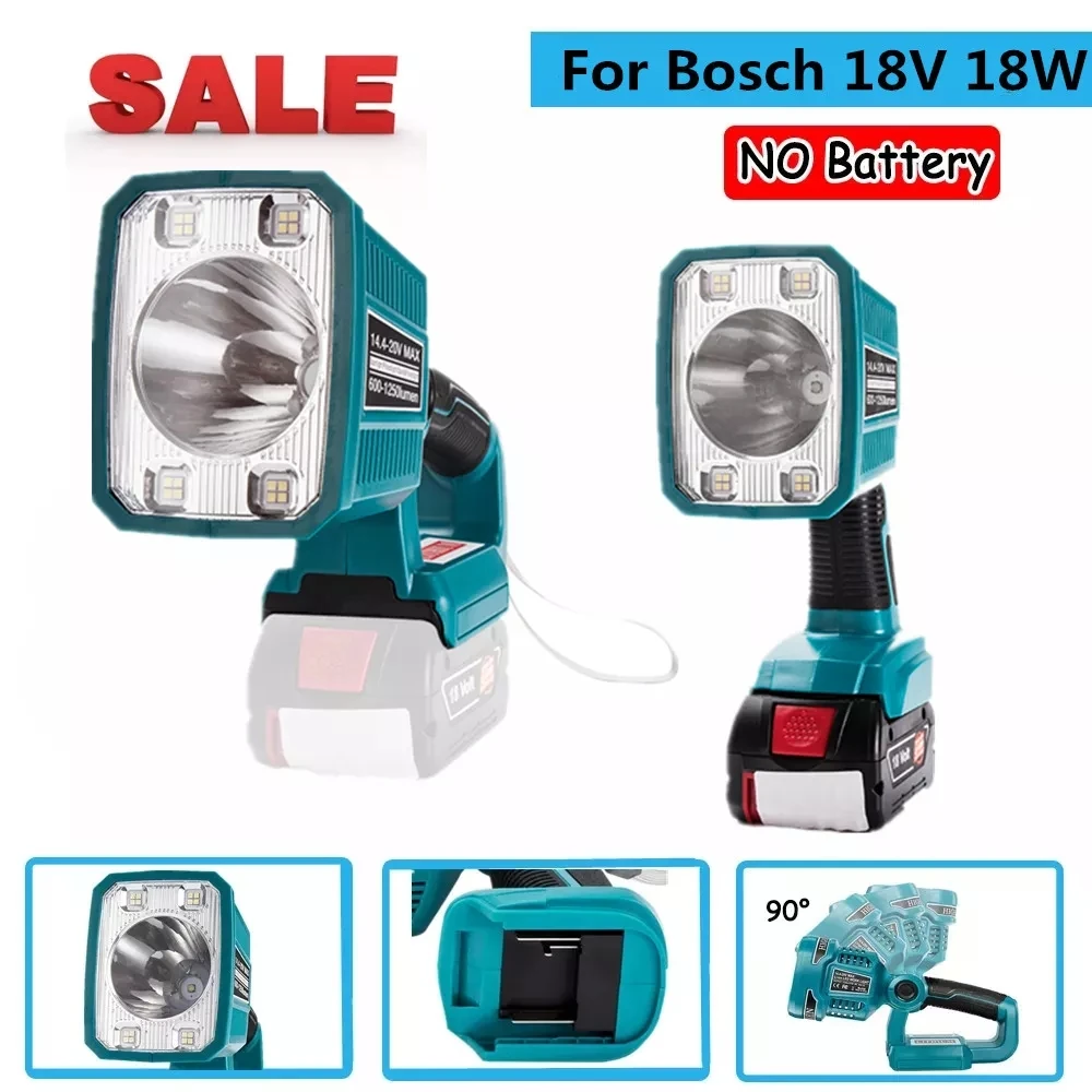 LED Lamp Work Light For Bosch 18V Li-Ion Battery Flashlight with USB Outdoor Lighting(NO Battery) Can Charge mobile phone