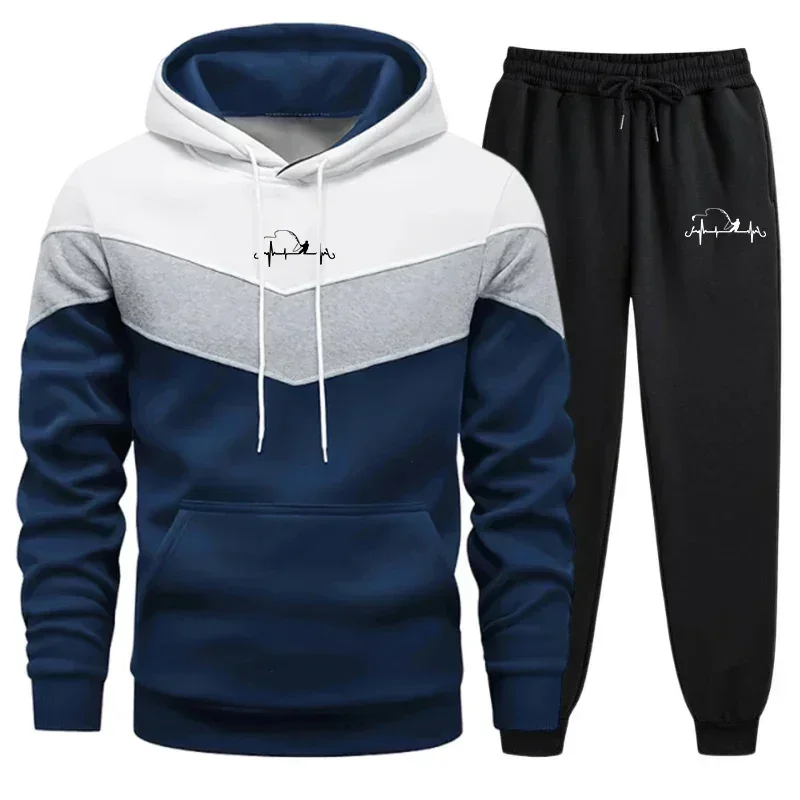 

Men Tracksuit Quality Fashion Hot Sale Hoodie Tricolor Sweatshirt and Sweatpants Daily Sportswear Man Suit Comfort Casual Sports