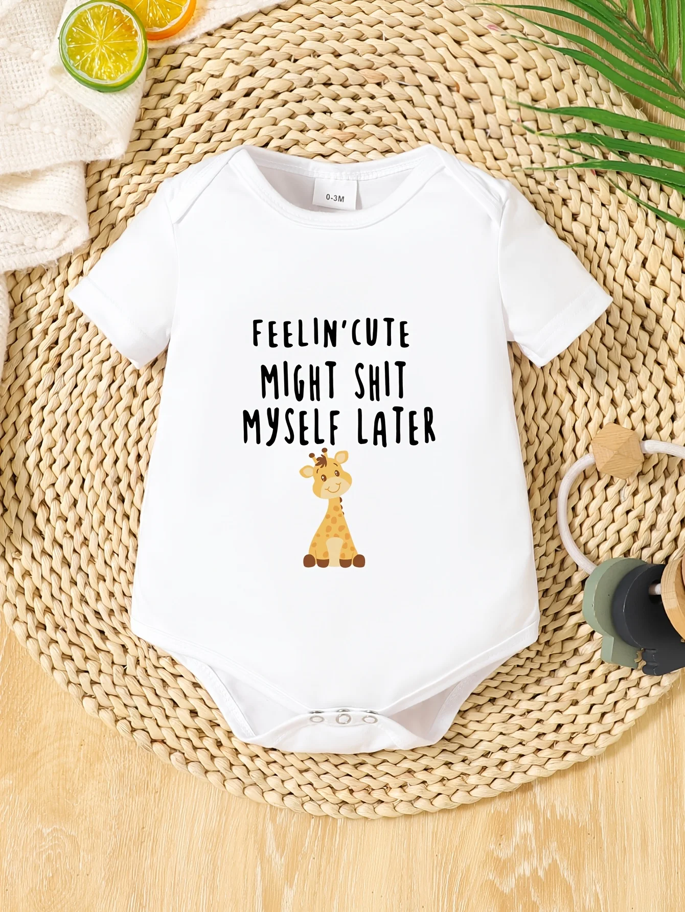 Body para Bebé con la Frase 'feelin' Cute Might Shit Myself Later', con un Divertido Diseño de Jirafa de Dibujos Animados