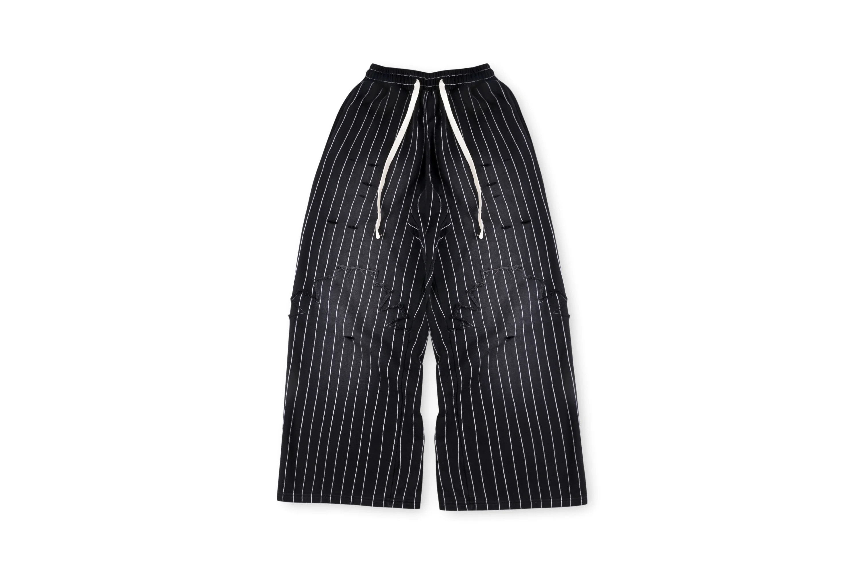 

Vertabrae American trendy and individualistic ripped pairs with classic vertical striped wide-leg casual trousers