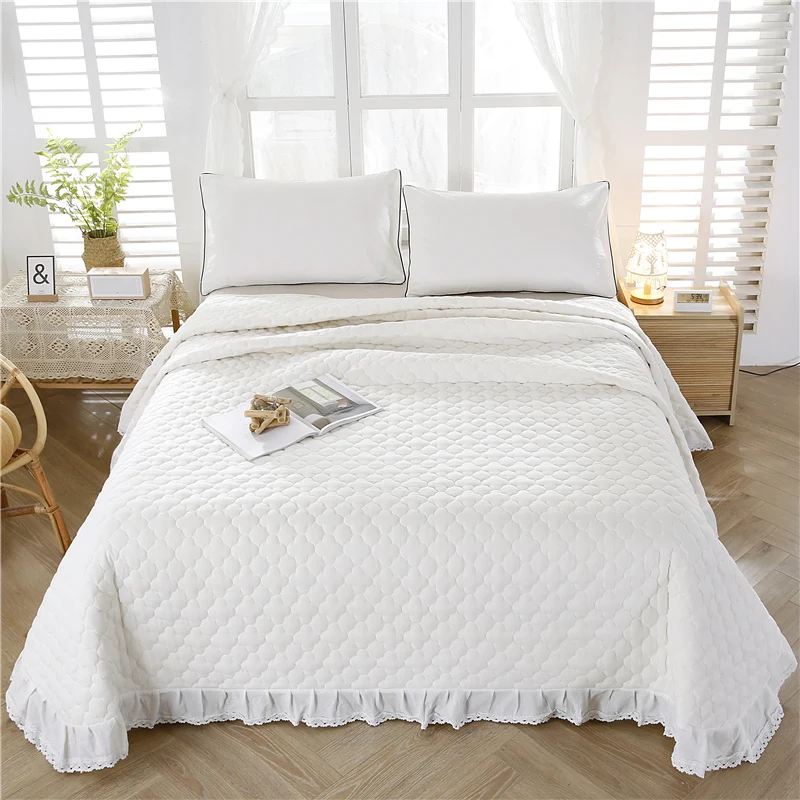 

Cotton White Plaid Lace Bedspread, Bedspread on the Bed Linen, Simple Quilted Linens, Double Bed Cover, Non-Slip Bed Blanket, #/