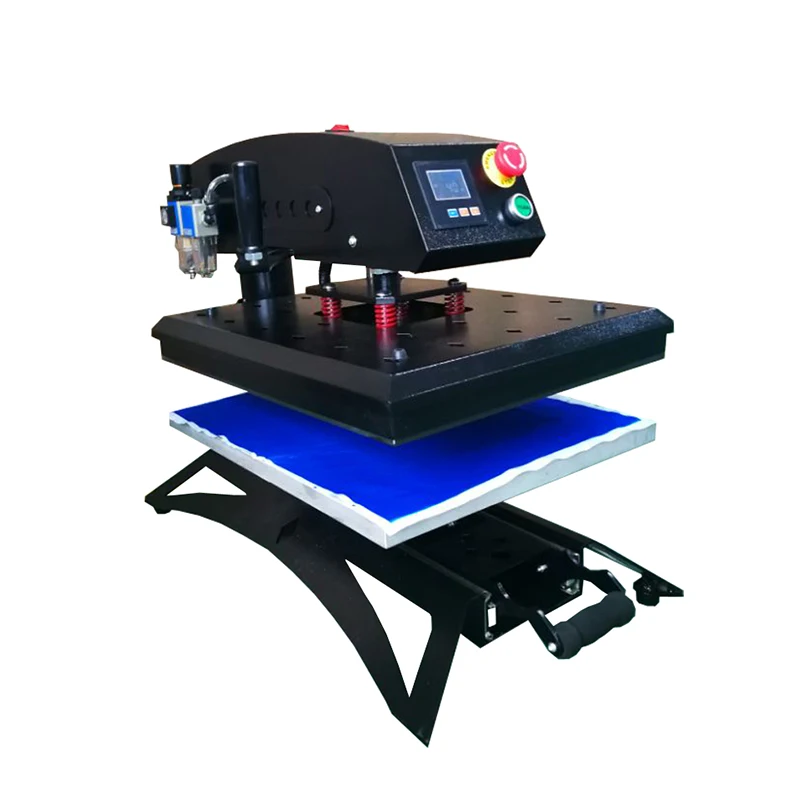 Factory Pneumatic Heat Press Machine 15x15 for T Shirts Auto Open Rotary Design Drawer Pull-Out Insert Bottom LCD Controller