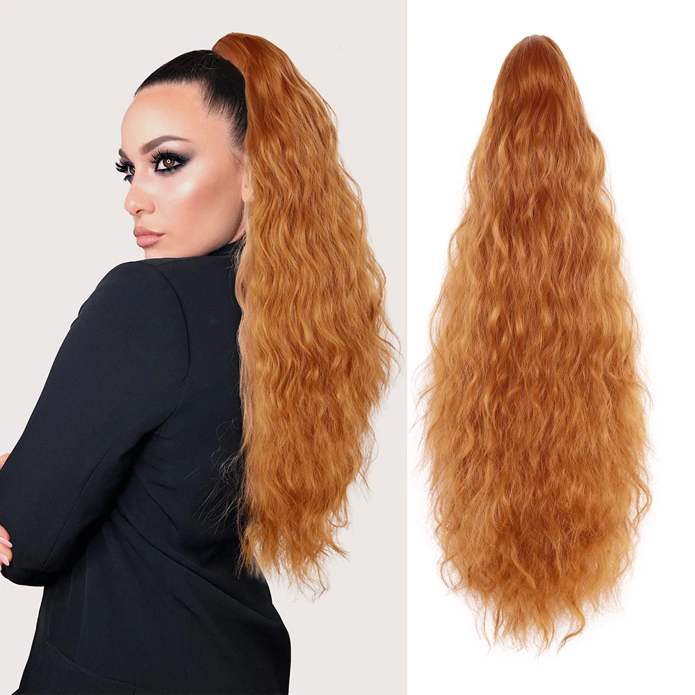 Synthetic Long Curly Drawstring Ponytail 28Inch Long Curly Wavy Ponytail Hair For Women Fake Ponytail Clip In Hair Extensions