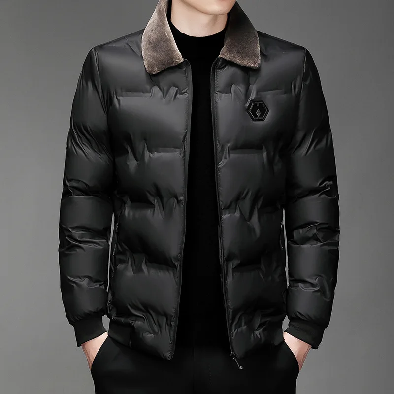 

New Men's Cotton-padded 2024 Winter Coat with Thick Fur Lapel Middle-aged Warm Casual Coat Jackets for Men