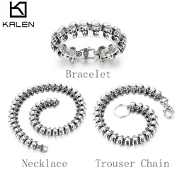 24mm Punk Skull Chain Bracelet & Necklace & Trouser Chain Set - Stainless Steel 316L - KN10317-D
