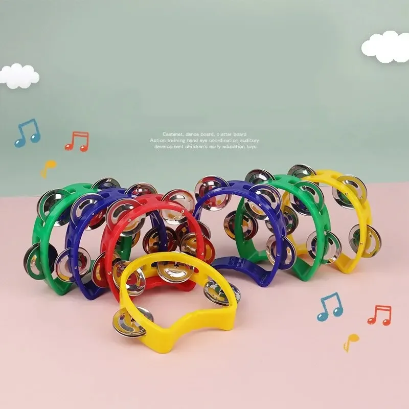 1Pc Four Bell Ring Rattle Percussion Instrument Hand-held Tambourine Metal Plastic KTV Party Children\'s Play Toys
