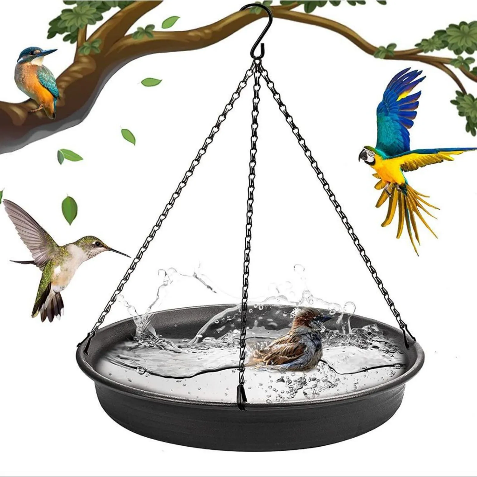 Bird Feeding Dish Tray Platform Feeder Bird Water Bowl Hanging Bird Bath for Outdoor Outside Patio Parrot Tree Decoration