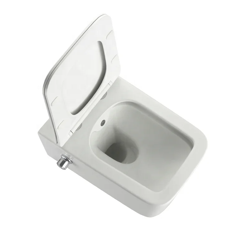 Europe square rimless pan wall hung wc one piece  mounted toilet with built-in shower