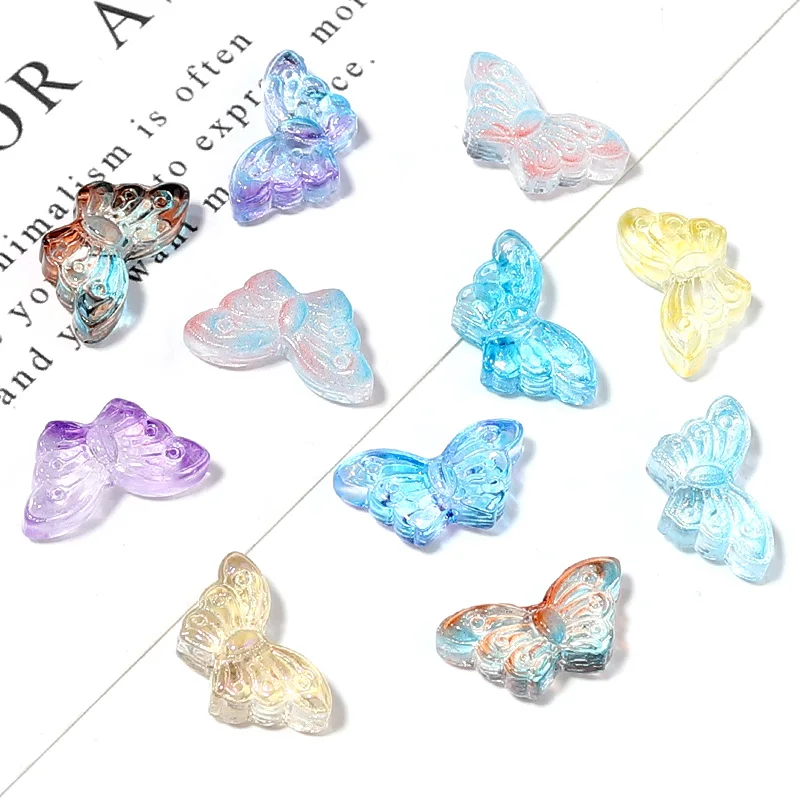 

50PCS Gradient Color Crystal Butterfly Pendants 15x8mm DIY Lampwork Beads Wing shape for Jewelry Making Earing Craft Accessories