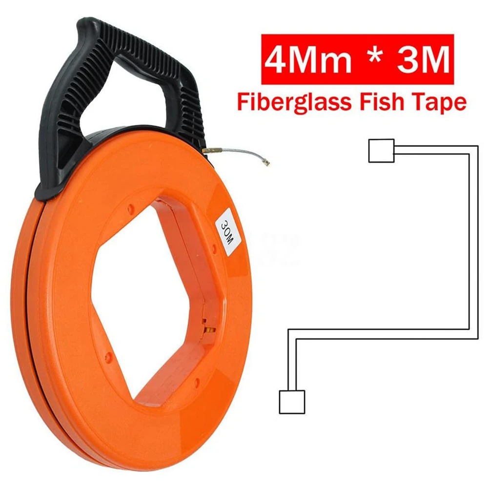 30Meter Fiberglass Fish Tape Reel Puller Conduit Ducting Rodder Pulling Wire Cable Fishing Tool