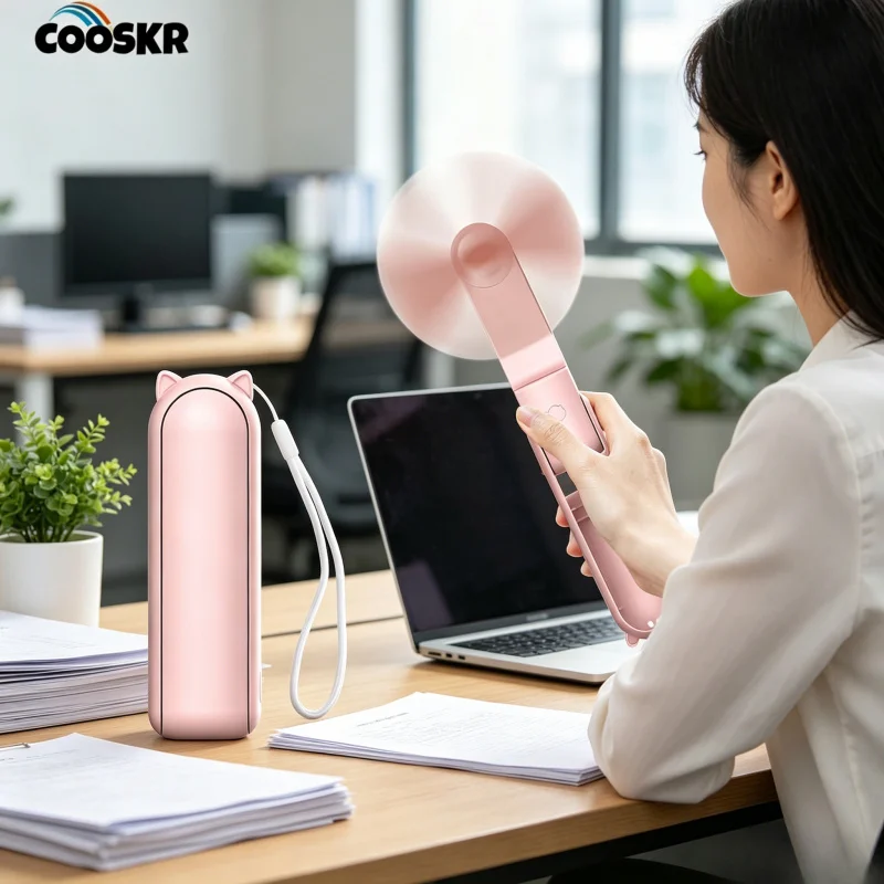 Foldable Portable Pocket Hand Fan with Power Bank Function, 3 Speed 2000mAh USB Charging Small Travel Handheld Fan