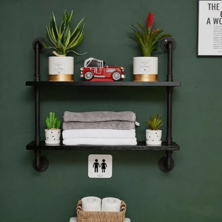 

Bathroom Floating Shelves for Wall - Industrial Pipe Shelving Shelves Wall Mounted Shelf 24 in Over Toilet Farmhouse Home Decor