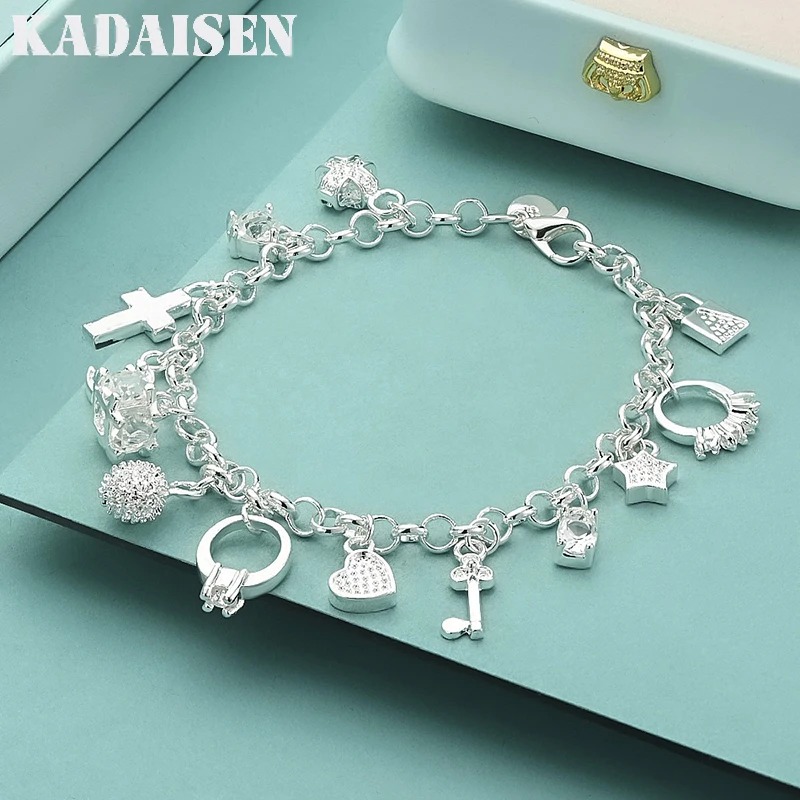 

New Fine 925 Sterling Silver Lucky Zircon Heart Key Chain Bracelet For Woman Fashion Party Nice Gift Affordable Jewelry Wedding