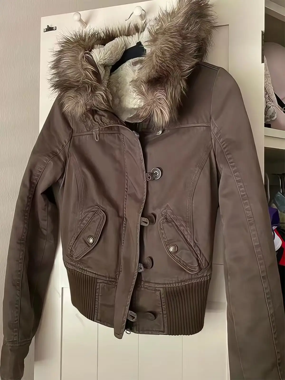 Women 2026 Autumn Y2k Grunge American Retro Punk Faux Fur Hooded Zipper Jacket Loose Street Casual Outer Coats Overcoat