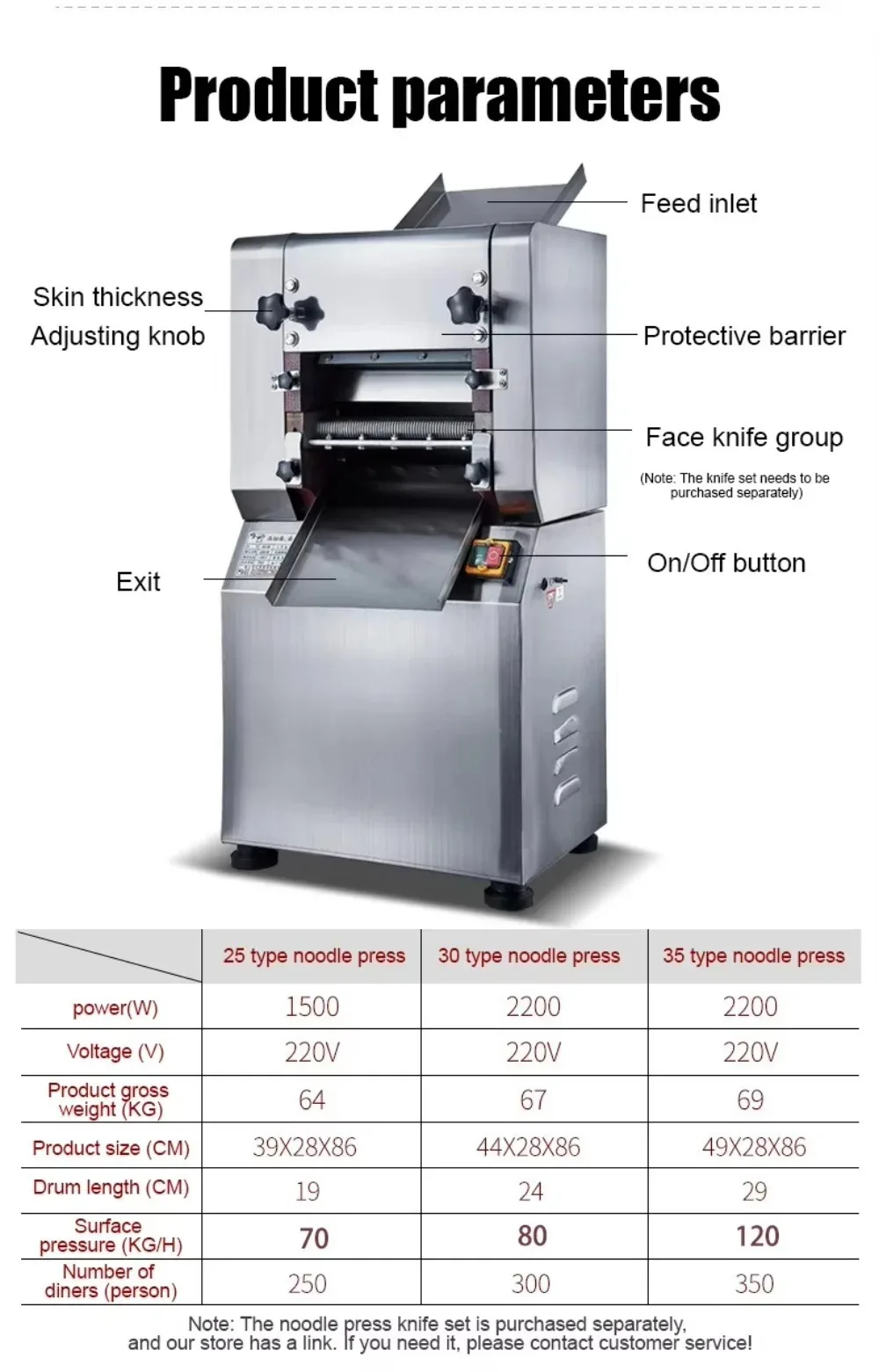 Noodle Pasta   Pressing Machine Electrical Commercial Chin Cutter Roller