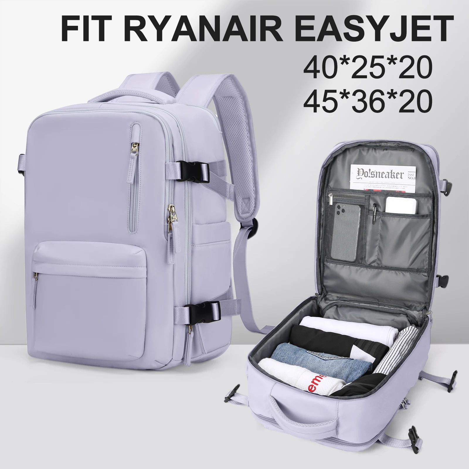 Damski plecak podróżny kabinowy torba na laptopa o dużej pojemności Easyjet Carry-Ons 45x36x20 plecak Ryanair 40x20x25 torba wodoodporna