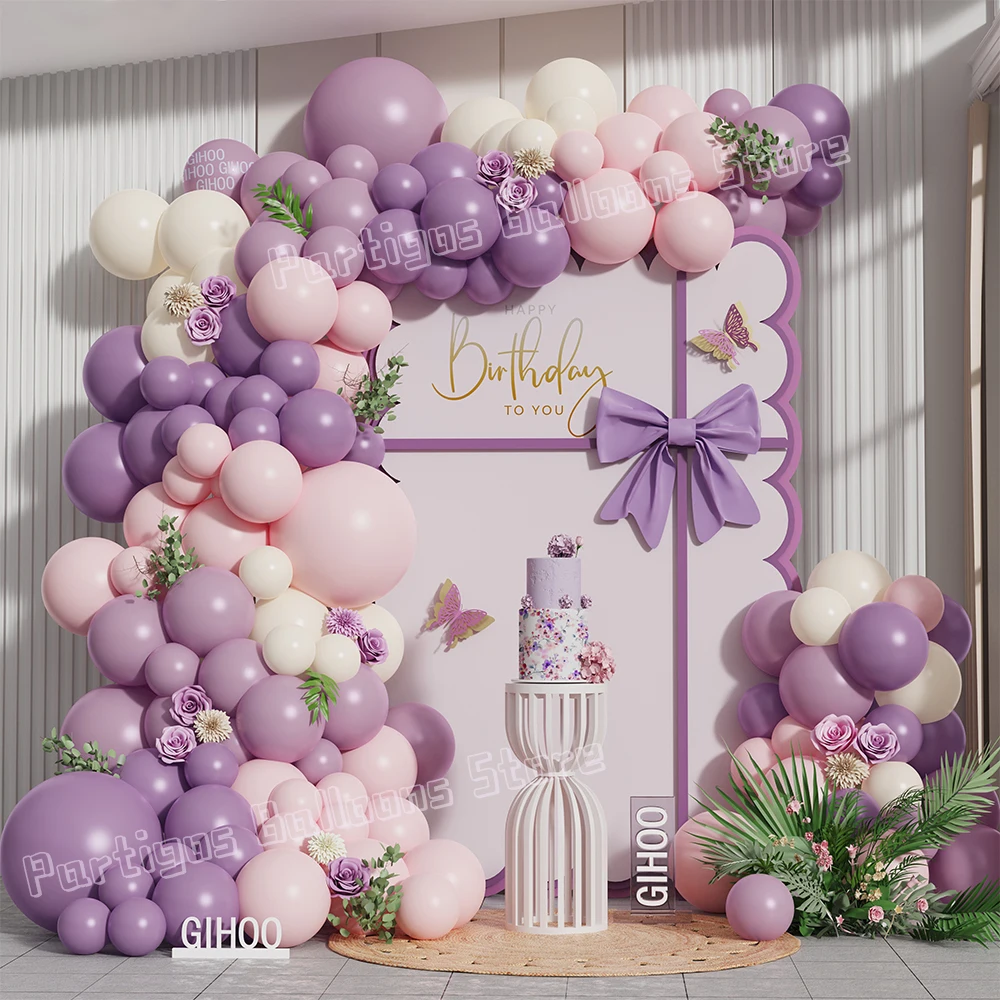 

Purple White Balloon Wreath Arch Set Butterfly Themed Wedding Supplies Gender Reveal Baby Shower Birthday Decor Balloon Globos