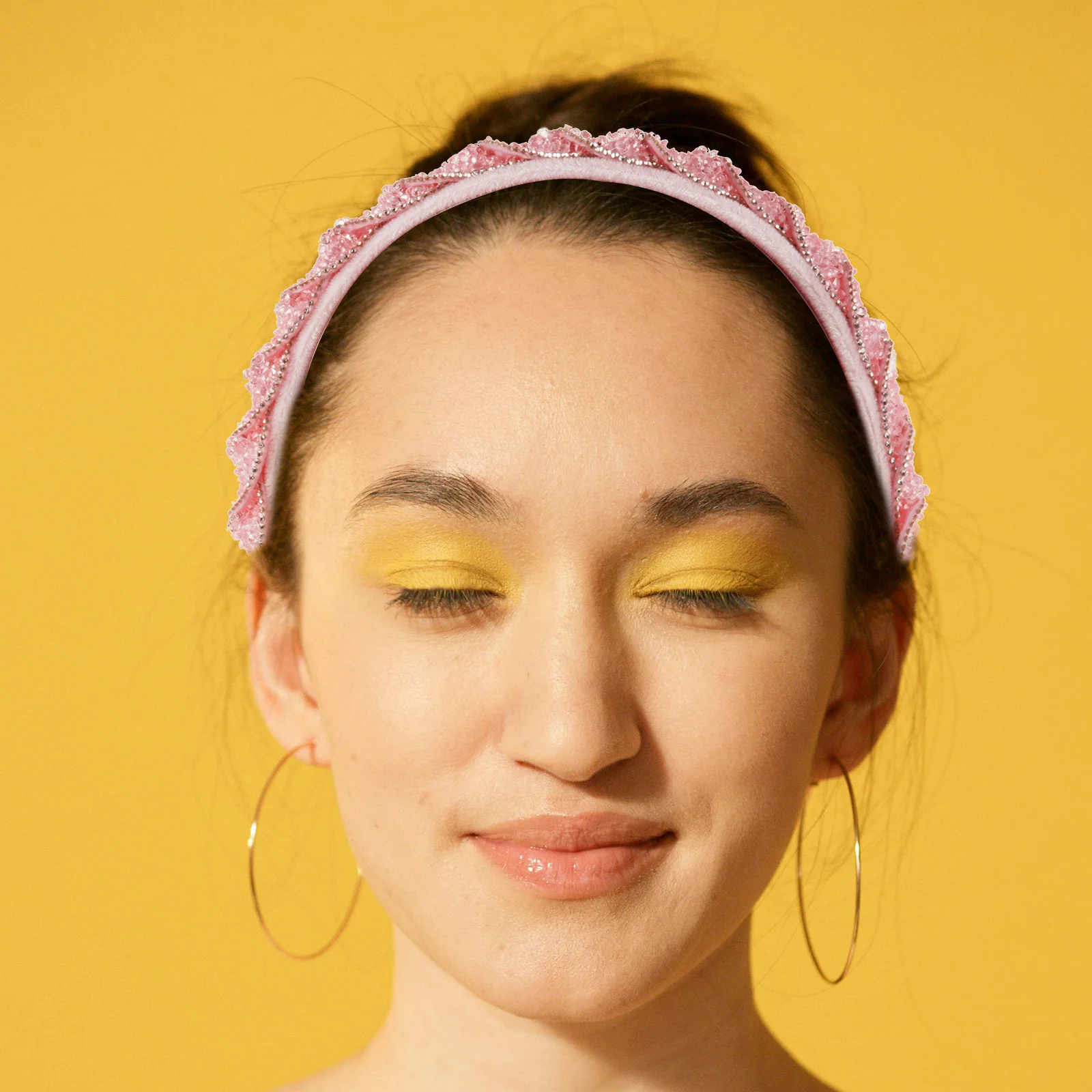 

Full Rhinestone Headband Pink Sparkling Padded Hairband For Women Wedding Bridal Party Holiday Events Glitter Hair