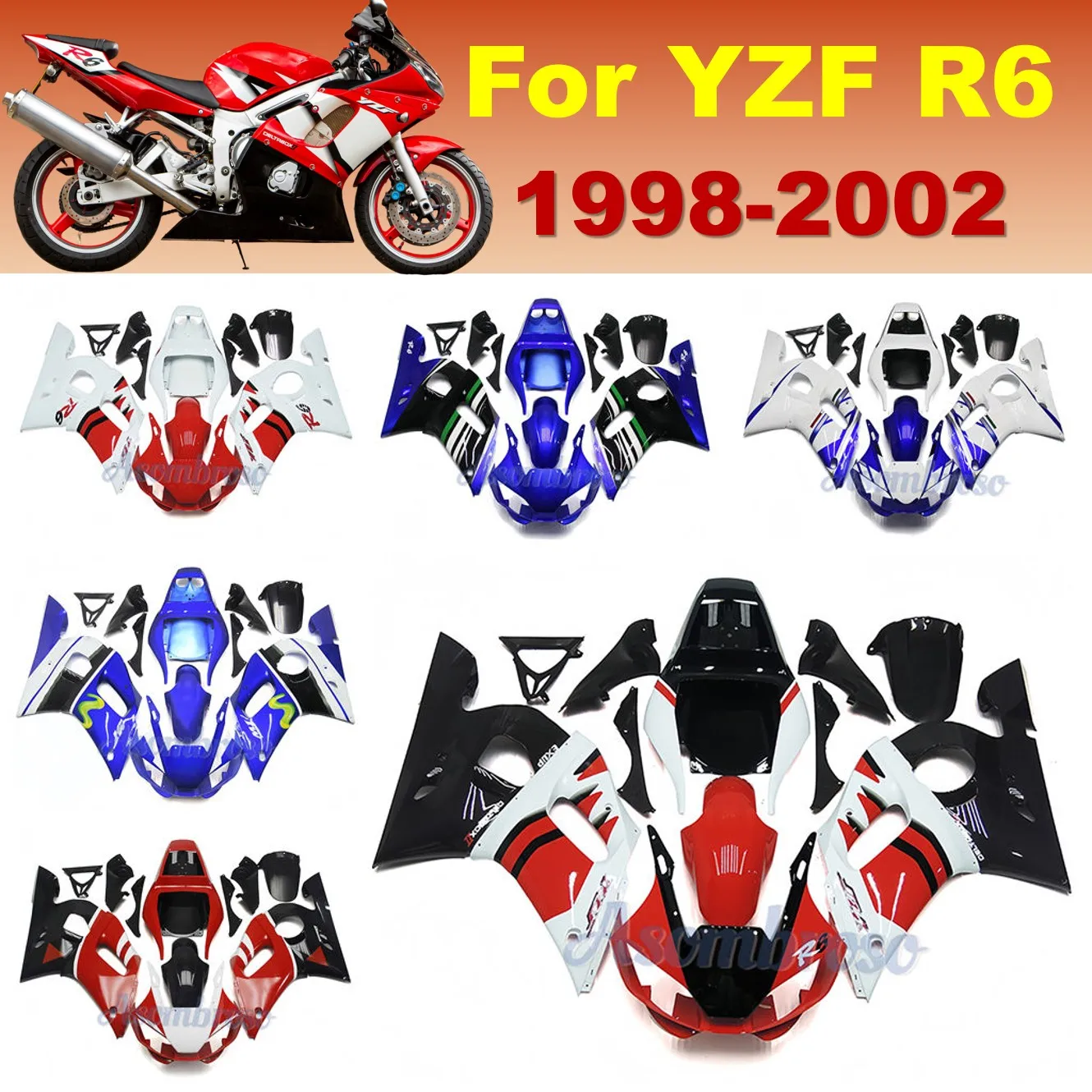 Custom ABS Fairings Kit For Yamaha YZF-R6 1998 1999 2000 2001 2002  Motorcycle Bodywork Replacement Parts