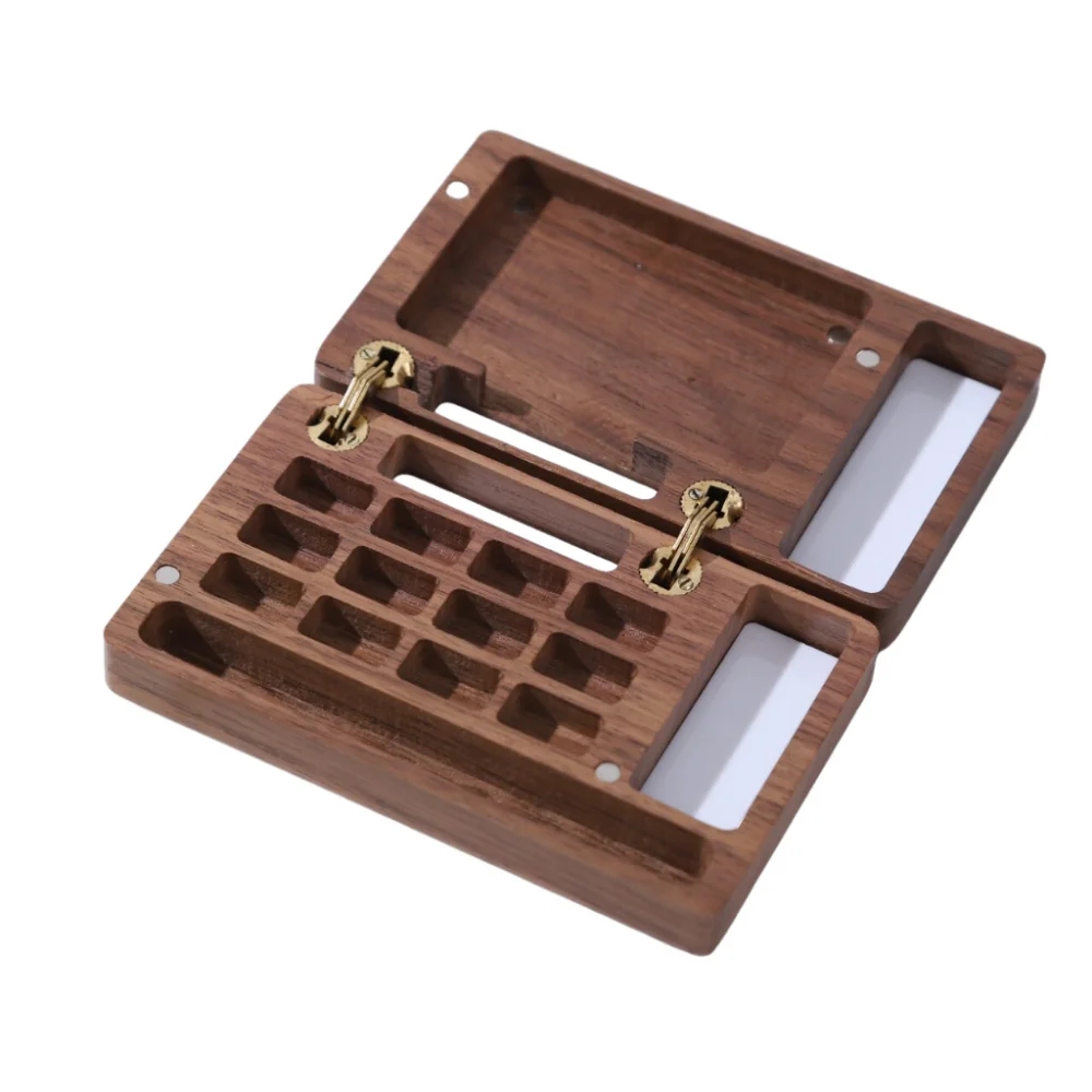 Empty Box Walnut Wood Watercolor Palette Mini Compact Paint Box Portable Magnetic Suction Pocket Palette Watercolor Paint