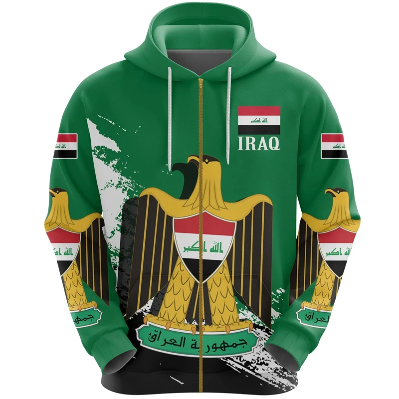 Iraq Flag Map Graphic Sweatshirts IQ National Emblem Zip Up Hoodie For Men Clothing Casual Male Hoody Sports Boys Pullovers 2024