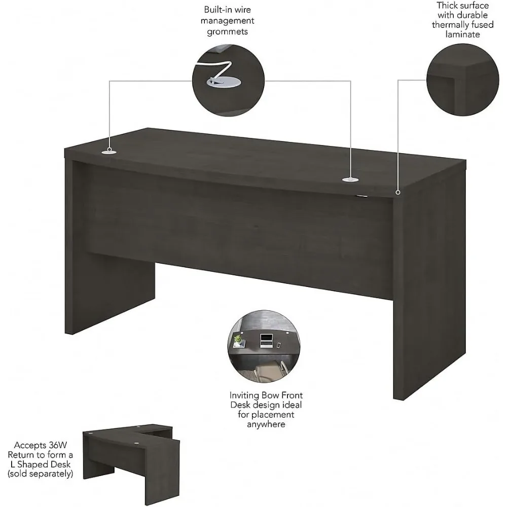 Bow Front Desk with Wire Management | Echo Collection Office Computer Table for Home Office with Quick-to-Assemble