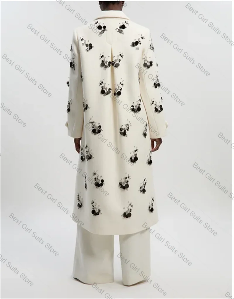 Branco cashmere feminino terno 1 peça de lã blazer vestido de baile inverno lantejoulas formal senhora do escritório jaqueta personalizado festa casamento casaco
