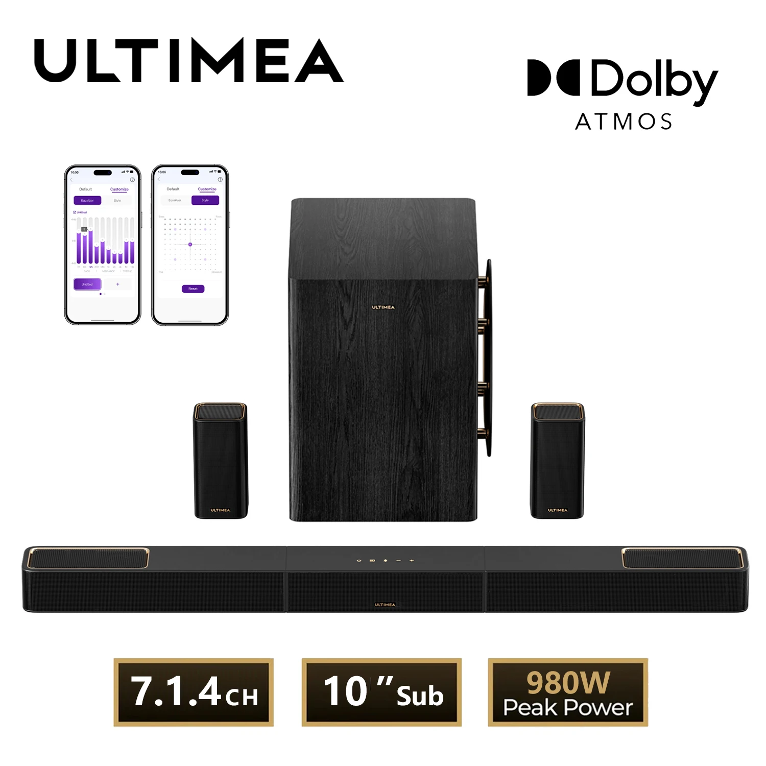 ULTIMEA Skywave Series 7.1.4ch Soundbar with Dolby Atmos&APP Control Home Theater Bluetooth Speaker with 10