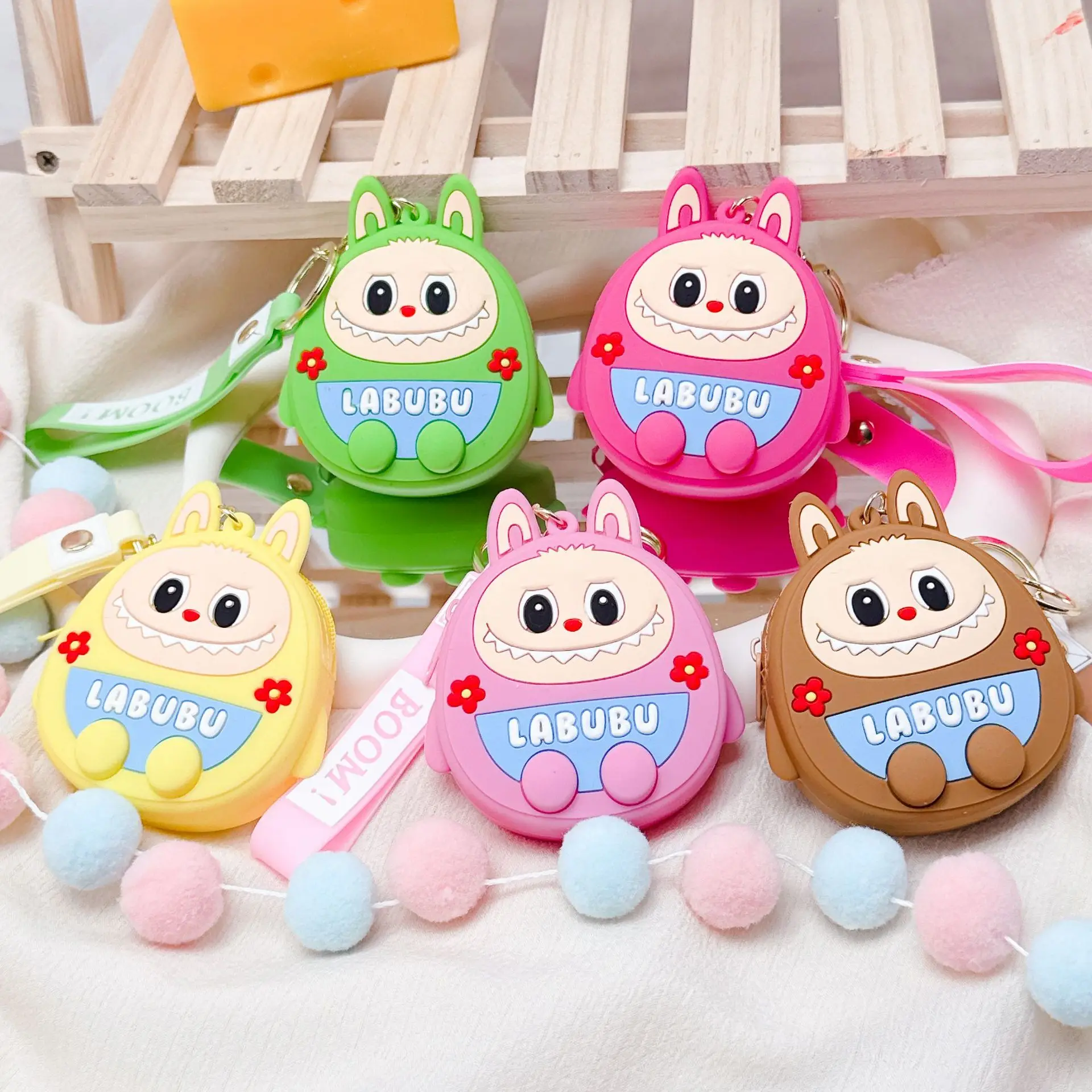 

Labubu Cartoon keychain toy bag silicone doll cute cartoon coin purse new Bag pendant Gift for girls wholesale