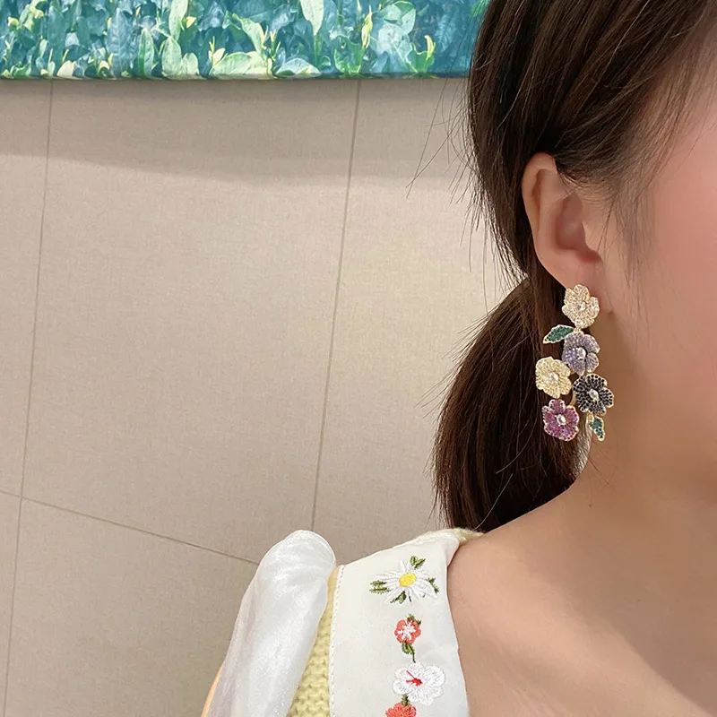 S925 Silver Needle French Elegant Colorful Zircon Flower Earring Exaggerated High-quality Drop Earrings for Women Party
