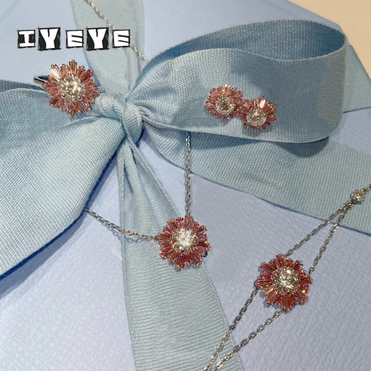 

Original 2024 New Trend Fine Jewelry Sets Charm Pink Blue Flower Crystal Fashion Necklaces Earrings for Women's Anniversary Gift